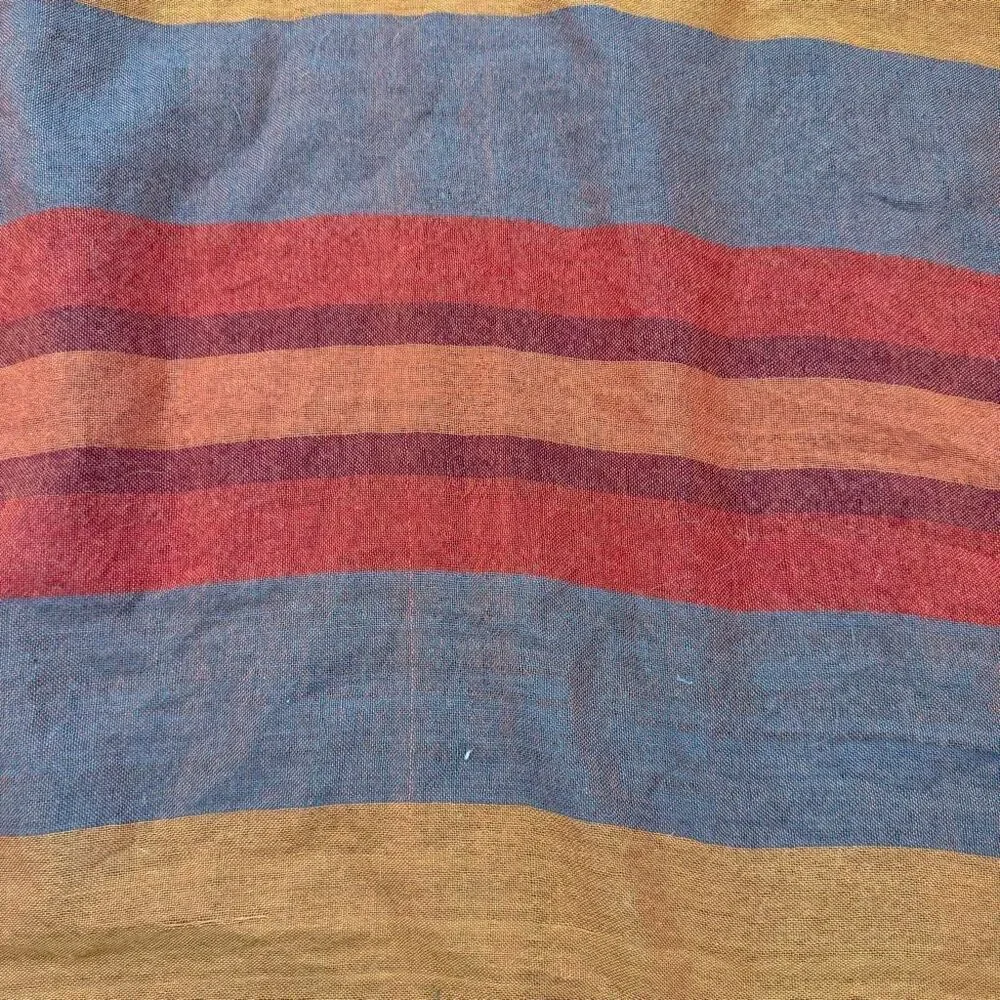 Y2K Rust Orange Blue Scarf Neck Stripe Striped Fringe Linen Long